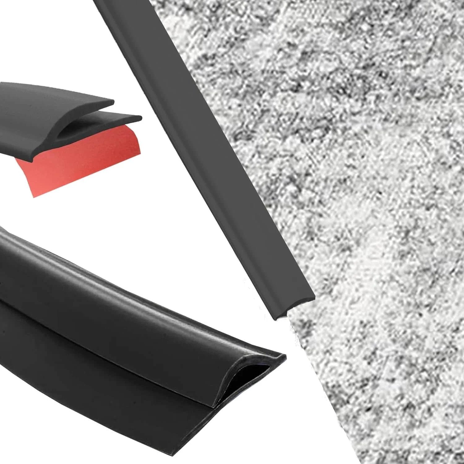 Carpet to Tile Transition Strip, Self Adhesive Cuttable Carpet Edge Trim Strip, Flexible Edging for doorway in black PVC.