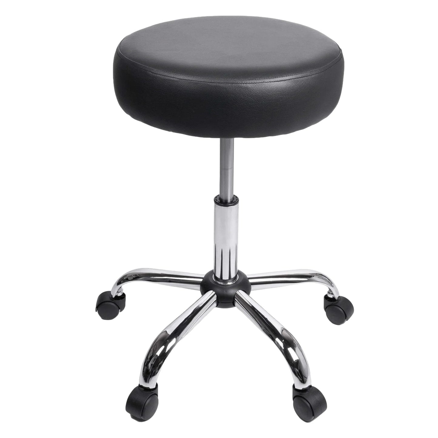 Front view of Rolling Exam Stool with Wheels, 18.5 Inch to 25 Inch Adjustable Height for Dentists, Spas, & Healthcare Environments, 5 Casters, Easy Assembly, Black