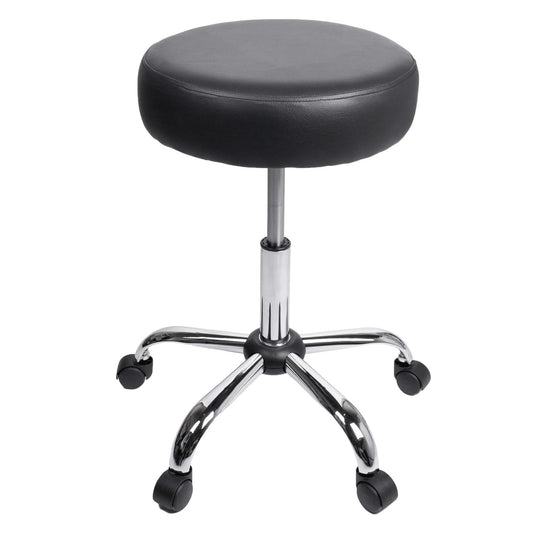 Front view of Rolling Exam Stool with Wheels, 18.5 Inch to 25 Inch Adjustable Height for Dentists, Spas, & Healthcare Environments, 5 Casters, Easy Assembly, Black
