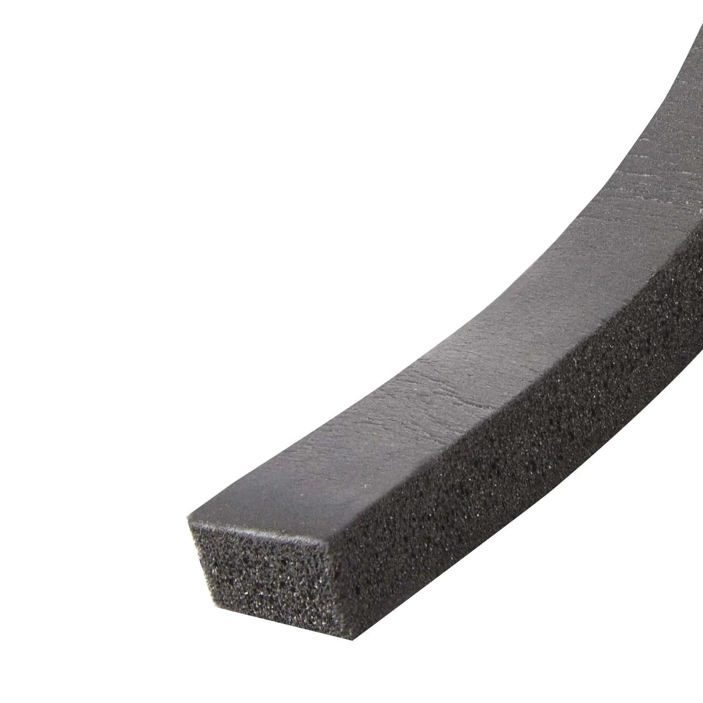 Close-up of Self-Stick Rubber Foam Weatherseal, 3/8"W, 3/16"T, Black showing texture and thickness.