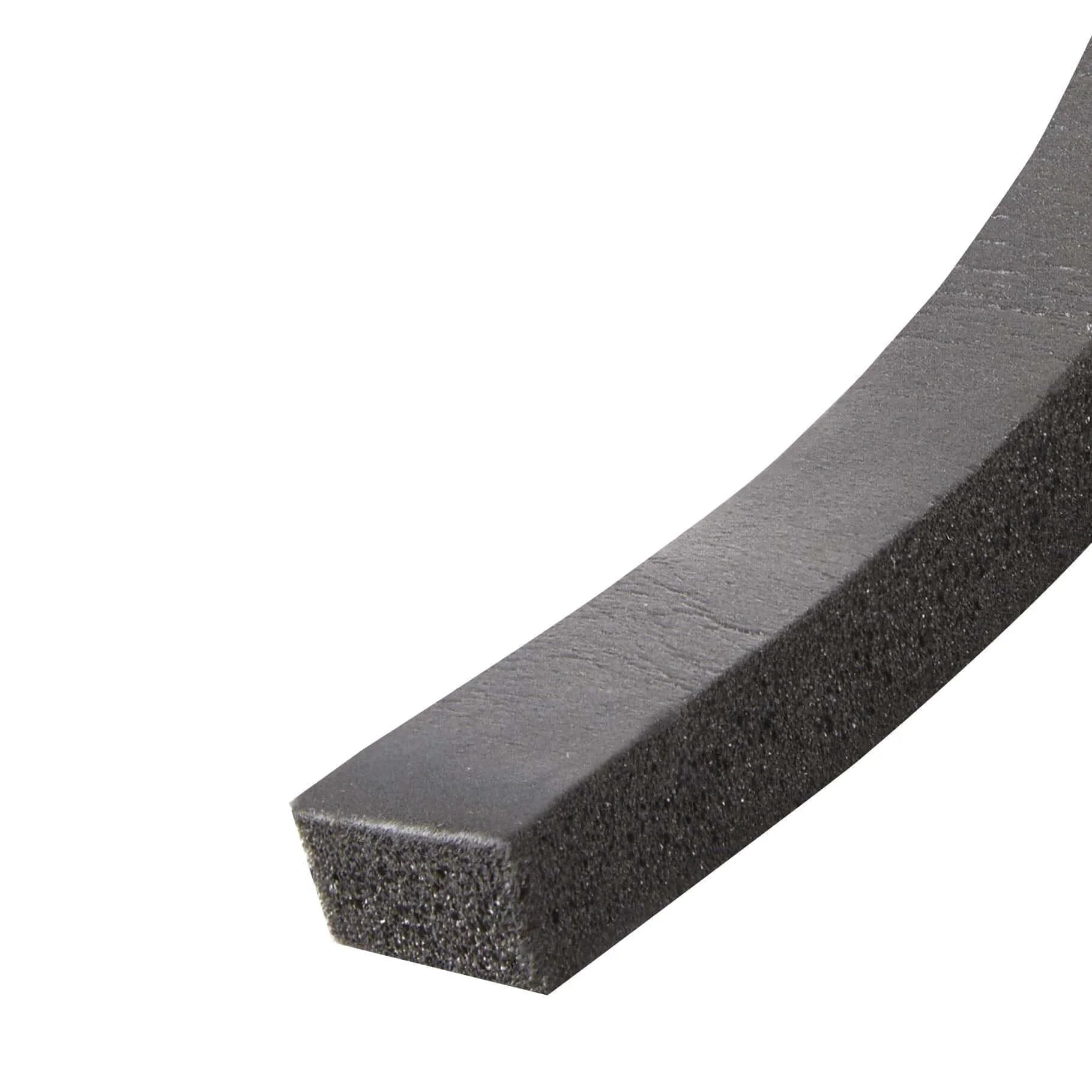 Close-up of Self-Stick Rubber Foam Weatherseal, 3/8"W, 3/16"T, Black showing texture and thickness.