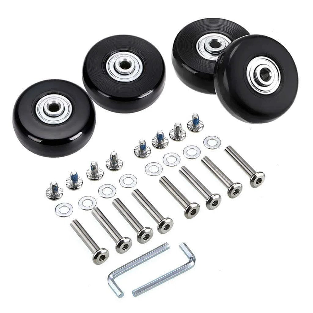 50mm x 18mm Set of 4 Luggage Suitcase Replacement Wheels, Rubber Swivel Caster Wheels Bearings Repair Kits (Black) with screws