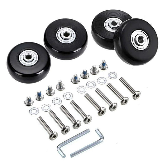 50mm x 18mm Set of 4 Luggage Suitcase Replacement Wheels, Rubber Swivel Caster Wheels Bearings Repair Kits (Black) with screws