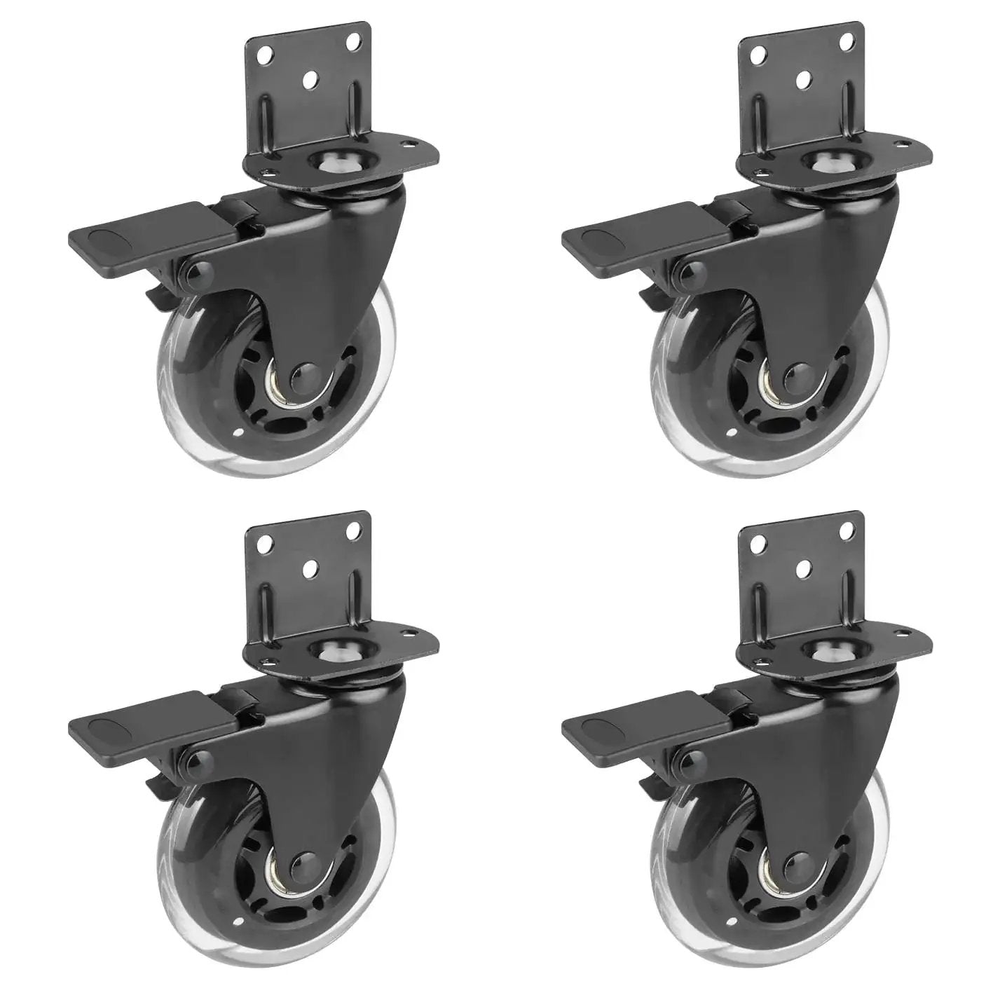 Side Mount Casters Set Of 4 With Brake, 3 Inch L Shaped Plate Casters For Furniture, Baby Beds, Heavy Duty 600 Lbs Capacity