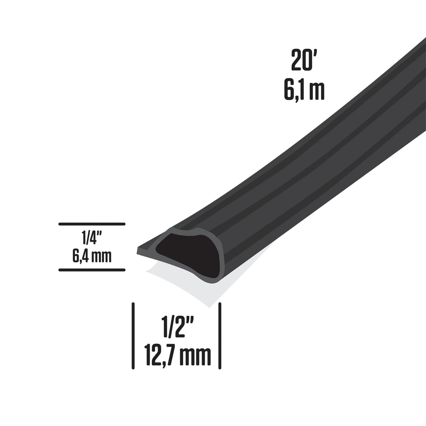 Highly Durable Silicone Rubber Gasket Seal For Doors And Windows Flexible In Extreme Temperatures Indoor And Outdoor Use No Hardware Required Self Sealing Weatherstripping For Gaps Black 20 Foot Length with dimensions displayed.