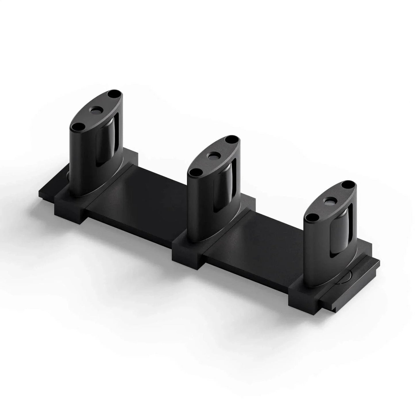 Sliding Closet Door Floor Guide with adjustable 3-roller design in black, floor mount for double bypass door.