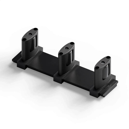 Sliding Closet Door Floor Guide with adjustable 3-roller design in black, floor mount for double bypass door.