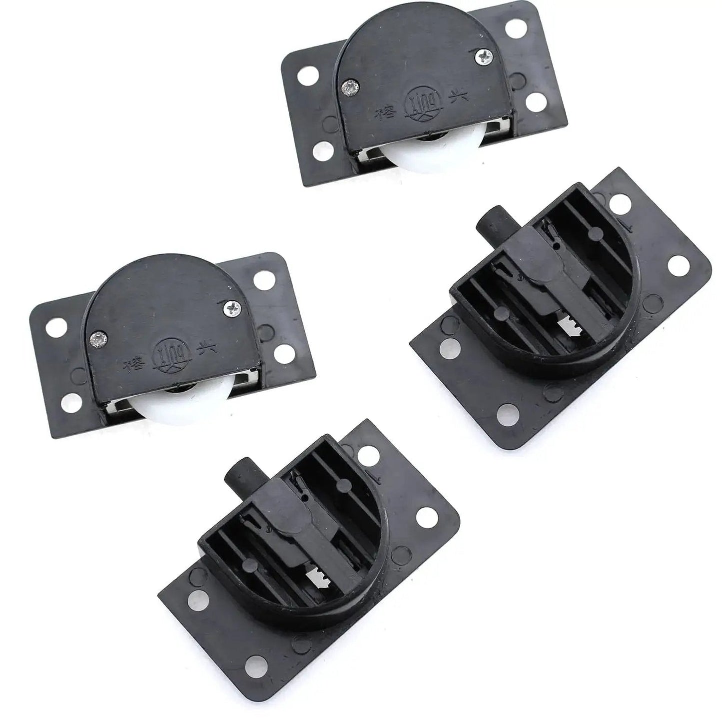Black Sliding Cabinet Hardware Components 2 Sets With Four Sliding Door Rollers And Nylon Pulley And Mounting Screws.