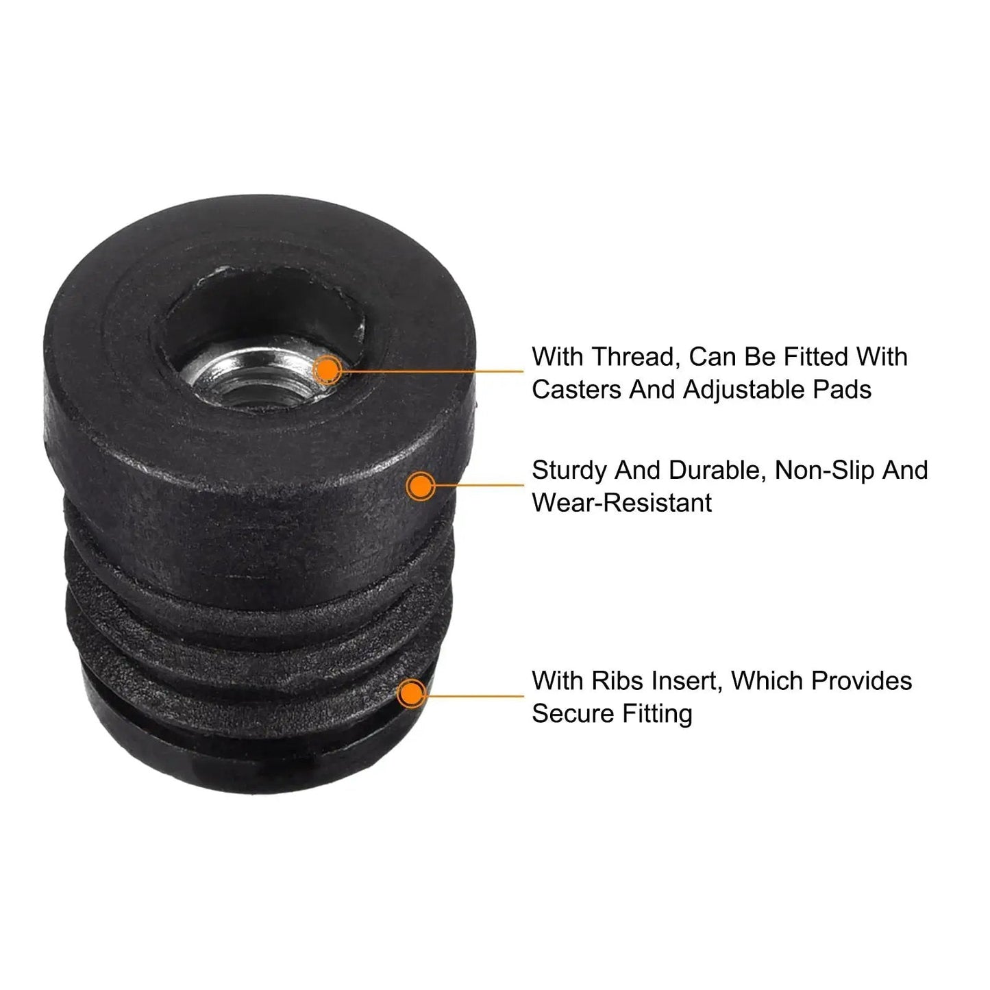 Close-up of one 8 Pieces Round Tube Inserts With M6 Thread For 19mm Diameter Round Tubes 0.75 Inch Outer Diameter Black Plastic Plug