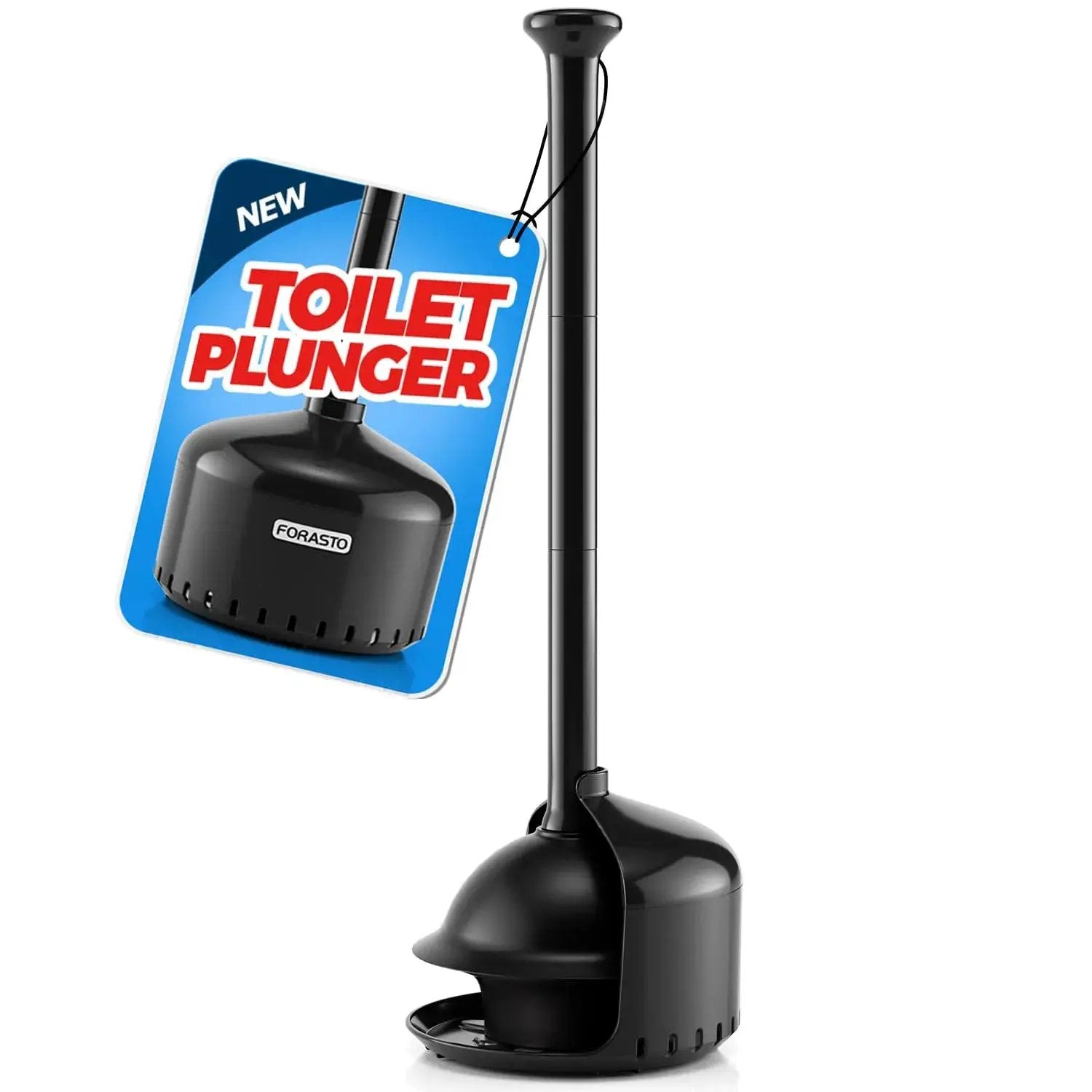 Powerful Toilet Plunger With Holder And Cover For Bathroom Use, 19 inch black plunger with ventilated holder and cover