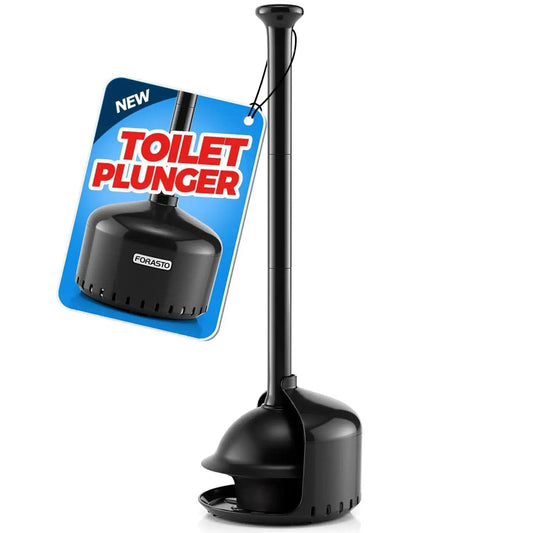 Powerful Toilet Plunger With Holder And Cover For Bathroom Use, 19 inch black plunger with ventilated holder and cover