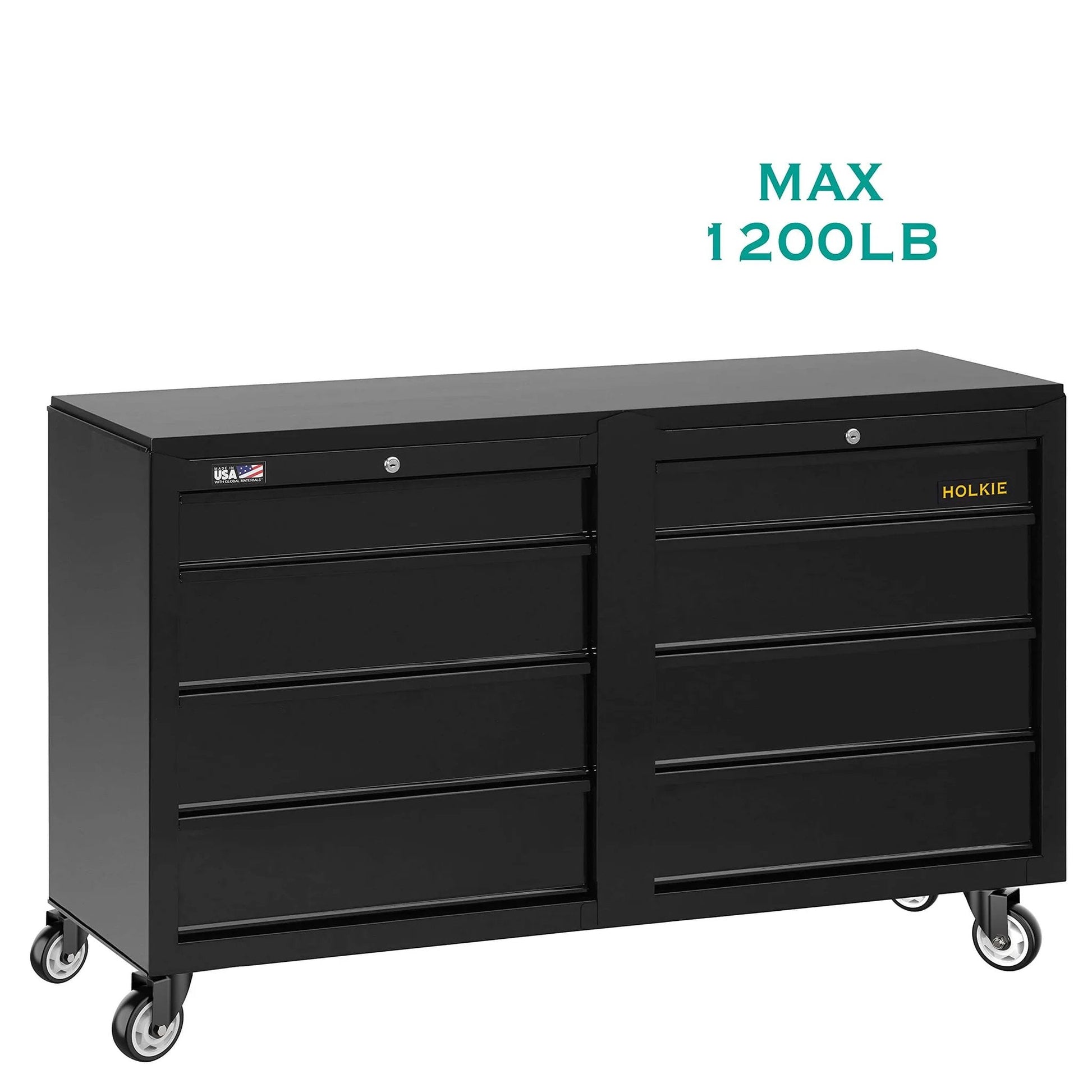 Black tool chest with 4 Inch Heavy Duty Swivel Caster Wheels Set of 4 No Brake with 1200 Lbs Load Capacity