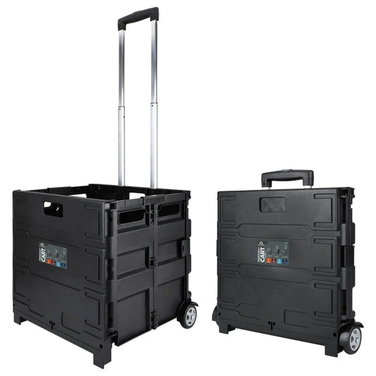 Grand Pack-N-Roll Portable Tools Carrier With Telescopic Handle 39.5 Inch Extension 80 Lb Load Black Workhorse Tote Cart For Job Sites Travel Home And Garden 2025 Version By Olympia Tools, shown open and folded