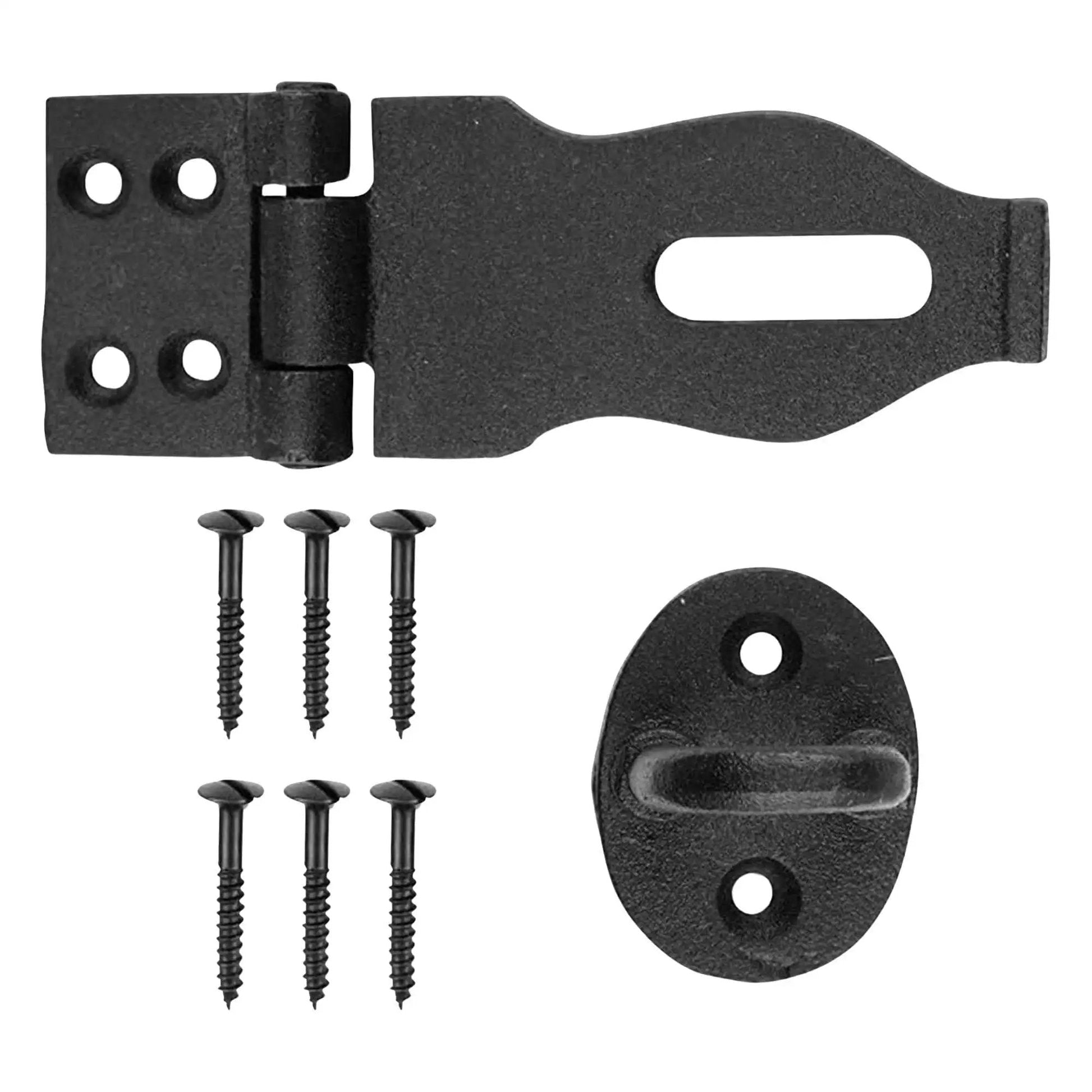 Black Wrought Iron Hasp Door Latch Heavy Duty Security Hasp For Doors And Gates 4 Inch Padlock Latch Powder Coated Weather Resistant
