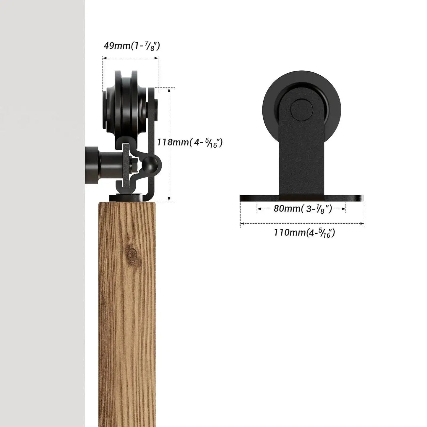 Diagram of 6.6Ft Sliding Track Barn Door Hardware Kit For Single Wood Door Heavy Duty T Shaped Style Black, showing measurements.