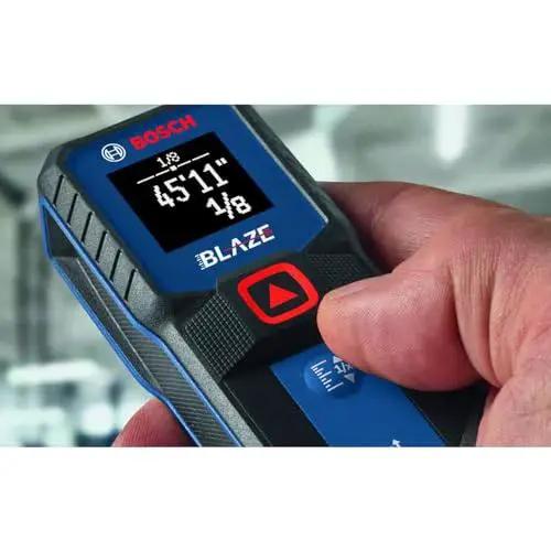 Effortlessly capture precise room dimensions and layout distances with a compact Blaze laser distance meter in hand, backlit display.