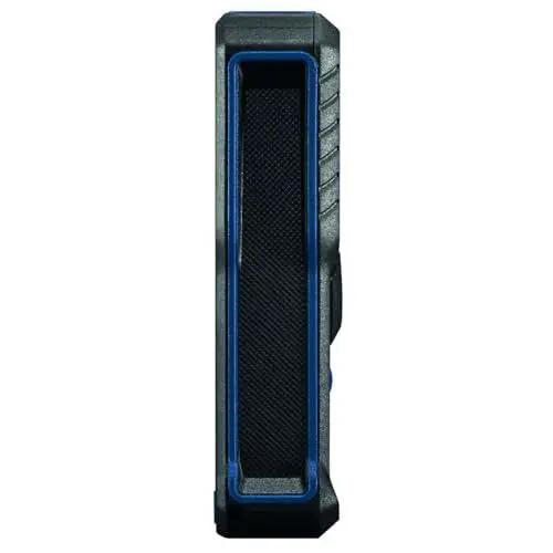 Side view of a Blaze laser distance meter used to effortlessly capture precise room dimensions and layout distances, compact design.