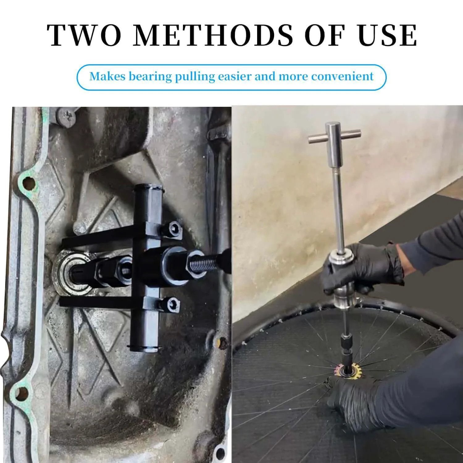 Demonstration of 12pcs Blind Hole Bearing Puller Set with Slide Hammer for motorcycle and bicycle wheel bearing removal