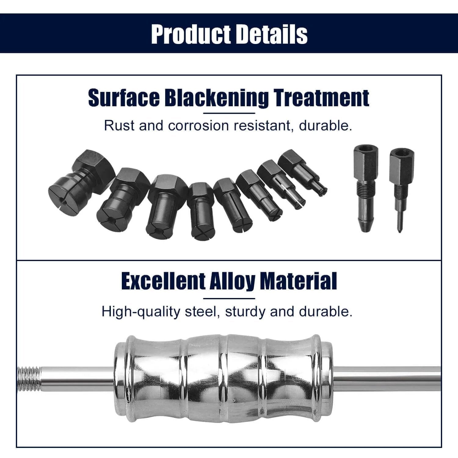 12pcs Blind Hole Collet Bearing Puller Set with Expandable Collets and Slide Hammer, rust-resistant steel details