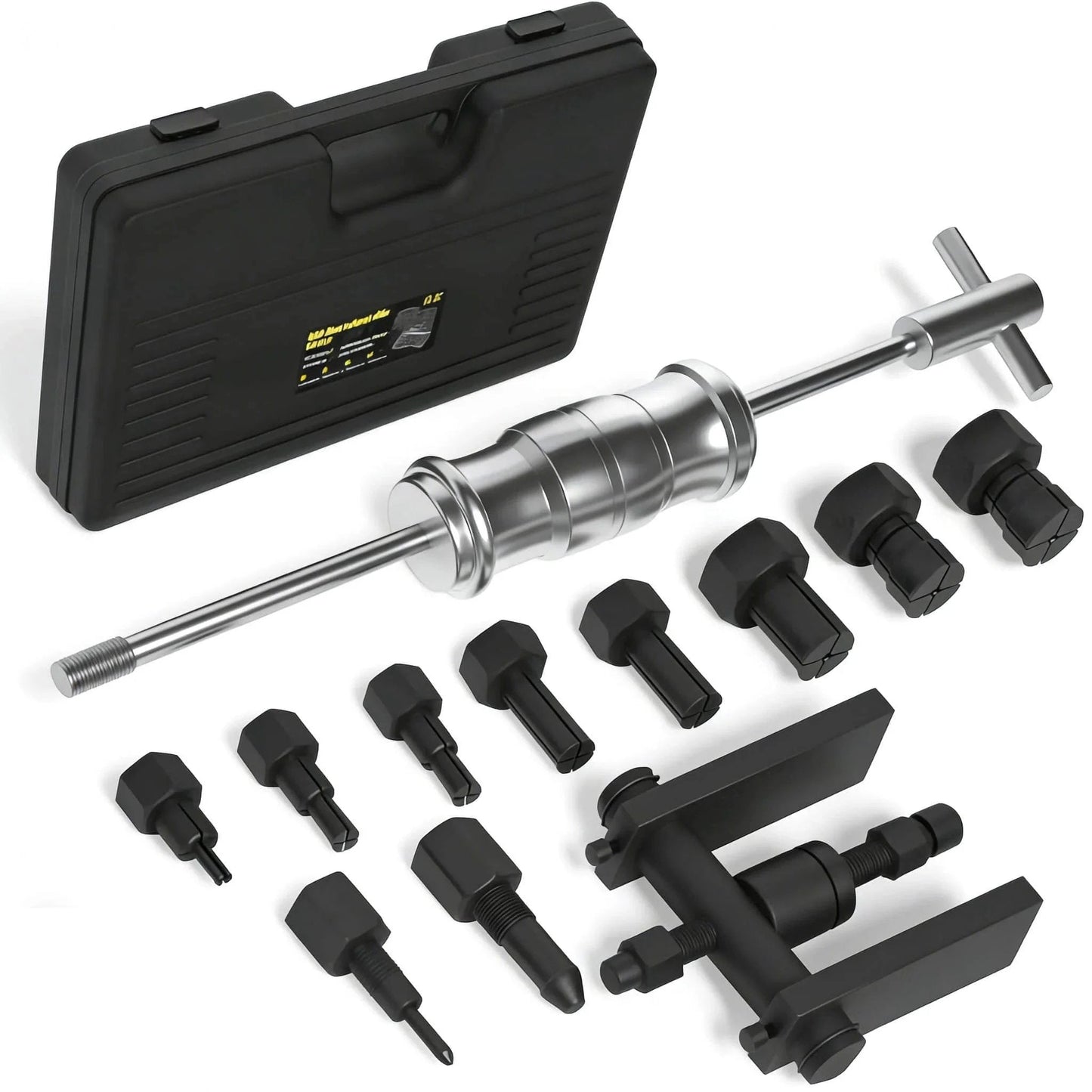 Blind Hole Bearing Puller Set 8-32mm with Slide Hammer, 12PC Tool Kit showing collets, slide hammer, and storage case