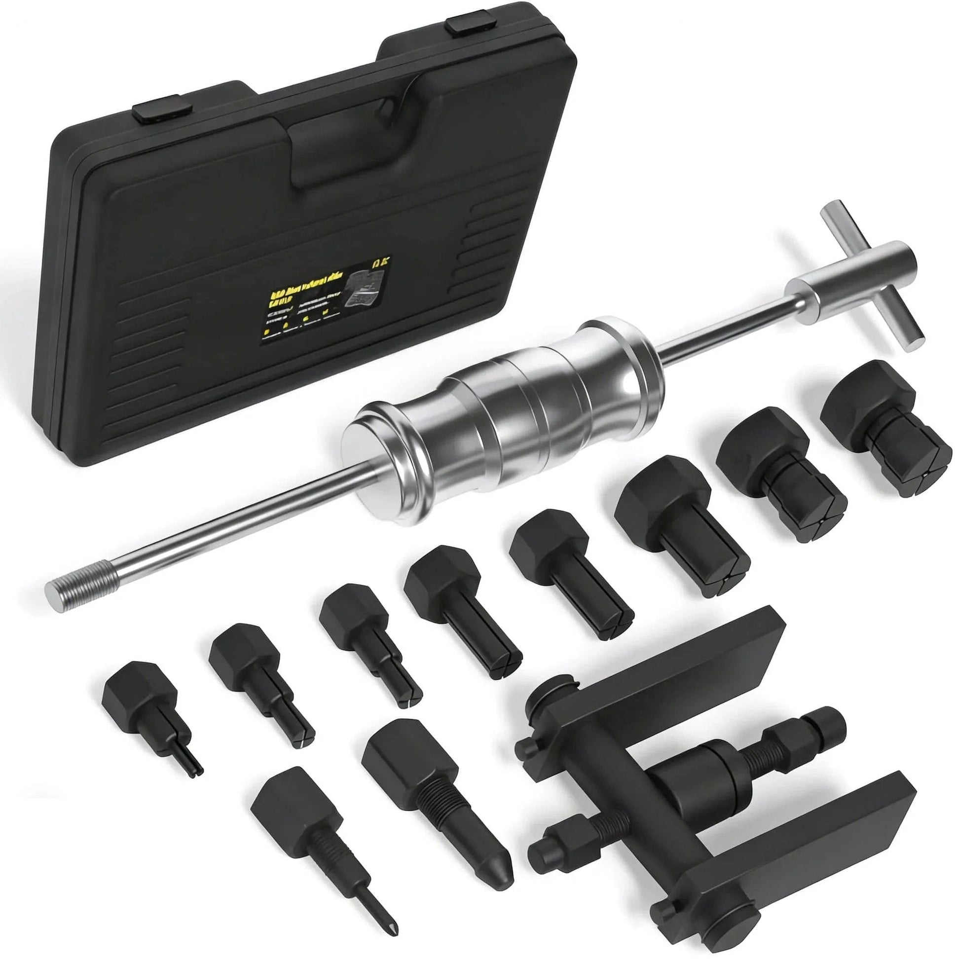 Blind Hole Bearing Puller Set 8-32mm with Slide Hammer, 12PC Tool Kit showing collets, slide hammer, and storage case