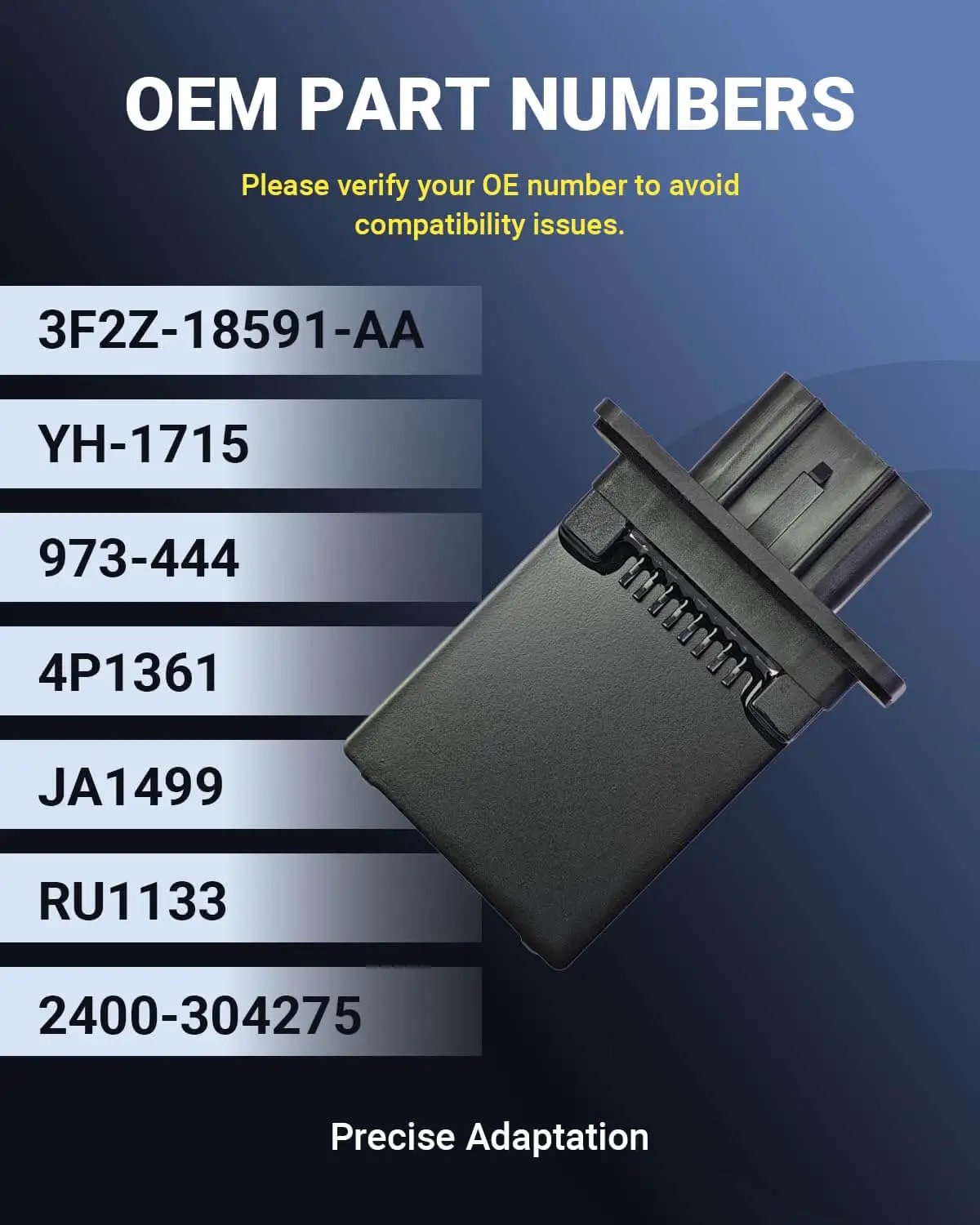 HVAC Blower Motor Resistor Replacement For Ford F-150 2004-2014 Escape 2008-2012 Expedition 2007-2017 Mustang shown with part numbers