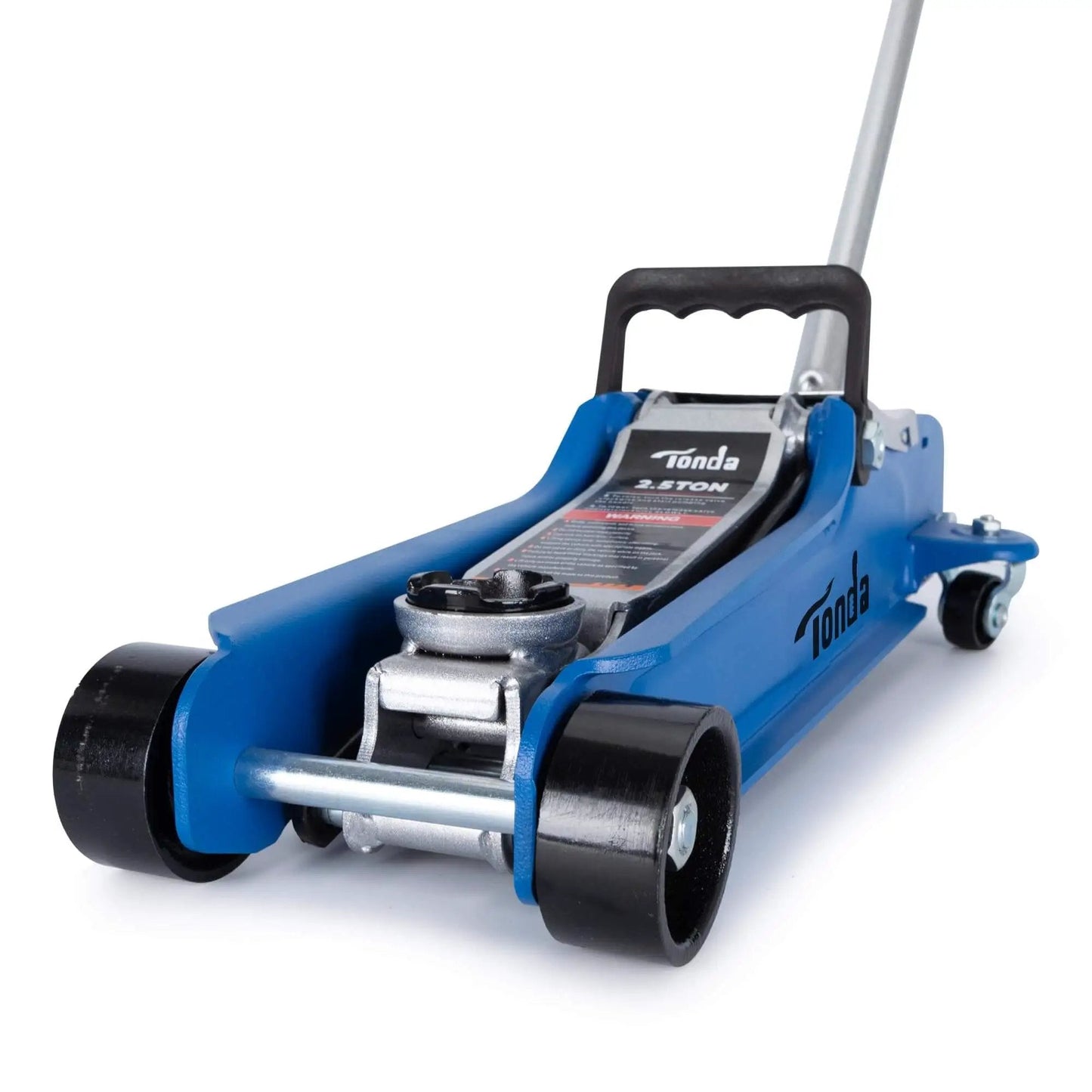 Low Profile 2.5 Ton Hydraulic Floor Car Jack For Cars And SUVs With Lifting Range From 3.35 Inches To 14.57 Inches Built In Heavy Duty Steel For Home Garage Shop Use Blue By Tonda, front view