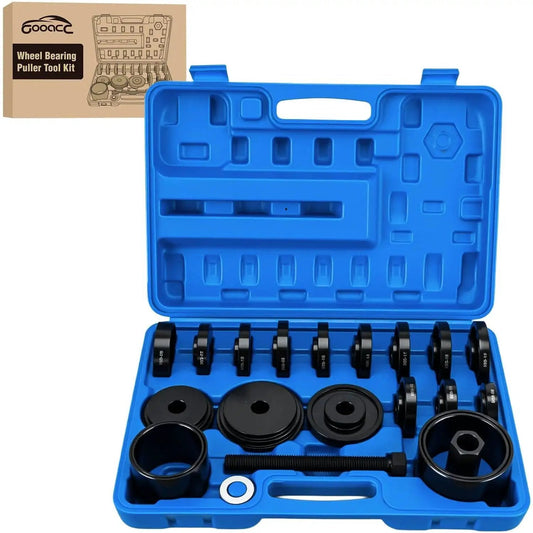 Wheel Bearing Removal Tool Kit 23 Piece Set For Front Wheel Drive Vehicles in blue case with bushings and sleeves