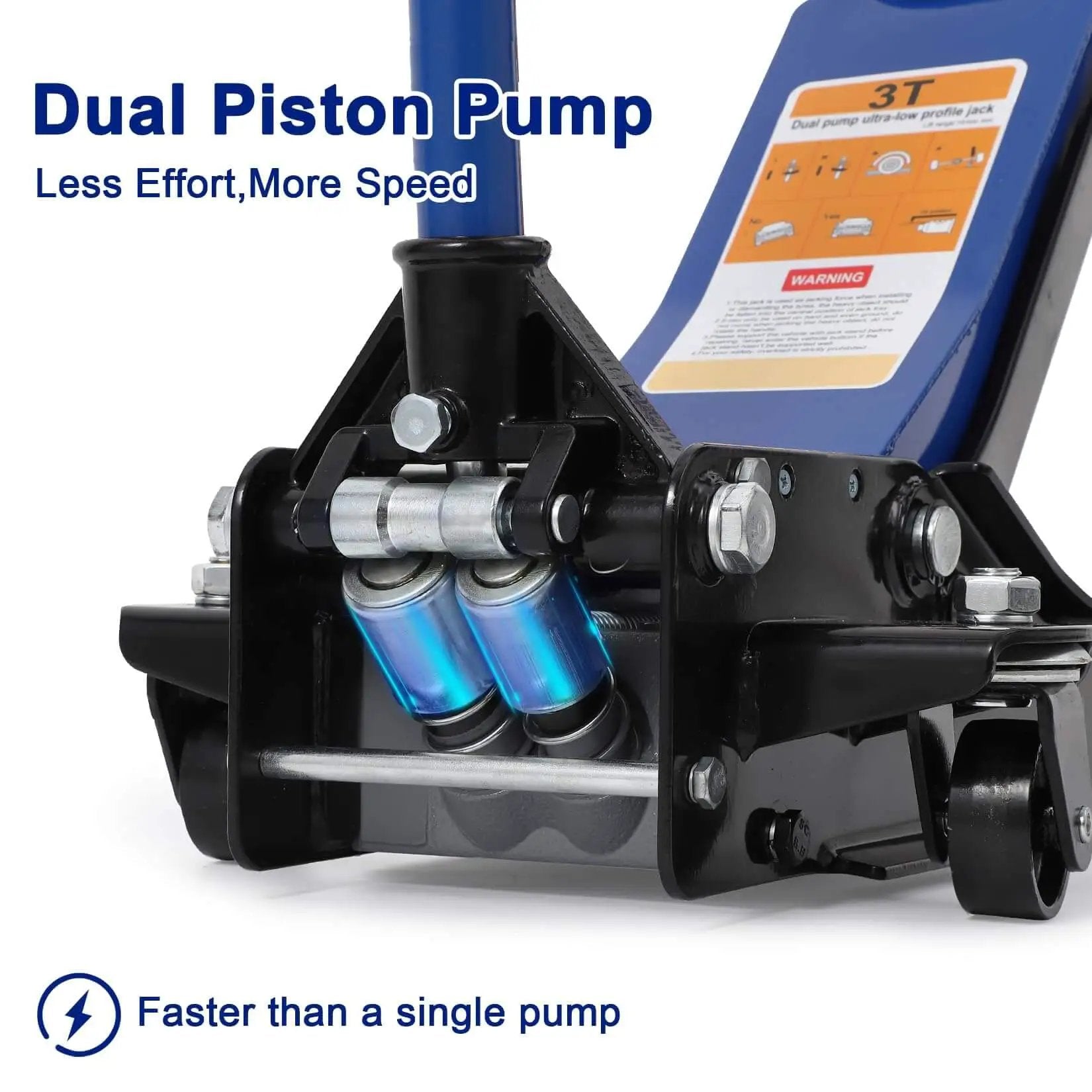 Close-up of Low Profile 3 Ton Hydraulic Floor Jack With Dual Piston Quick Lift For Cars Trucks SUVs GarveeTech, showing dual piston pump.