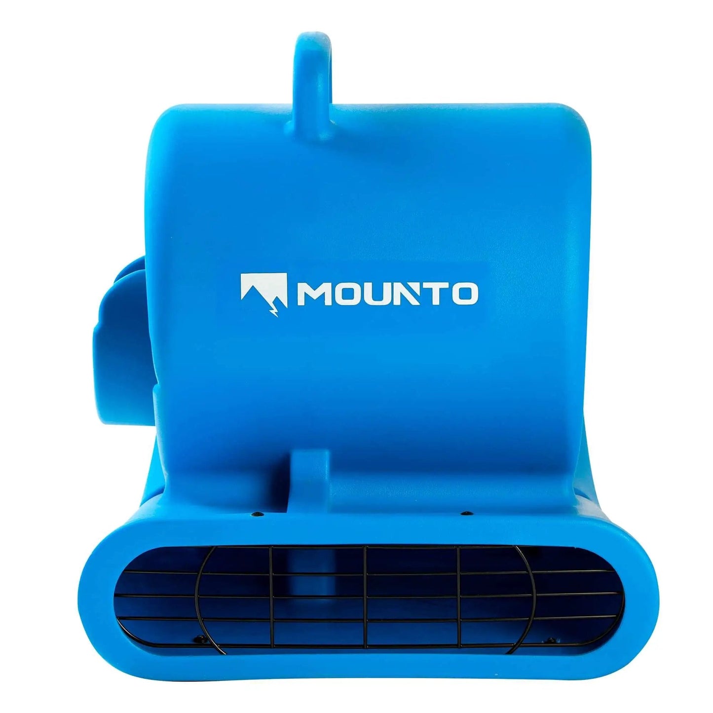Front view of a blue Powerful One Third HP Air Mover Blower With 2000 CFM For Floors And Carpets 3 Speed Dual GFCI Outlets 25 Feet Cord Fan