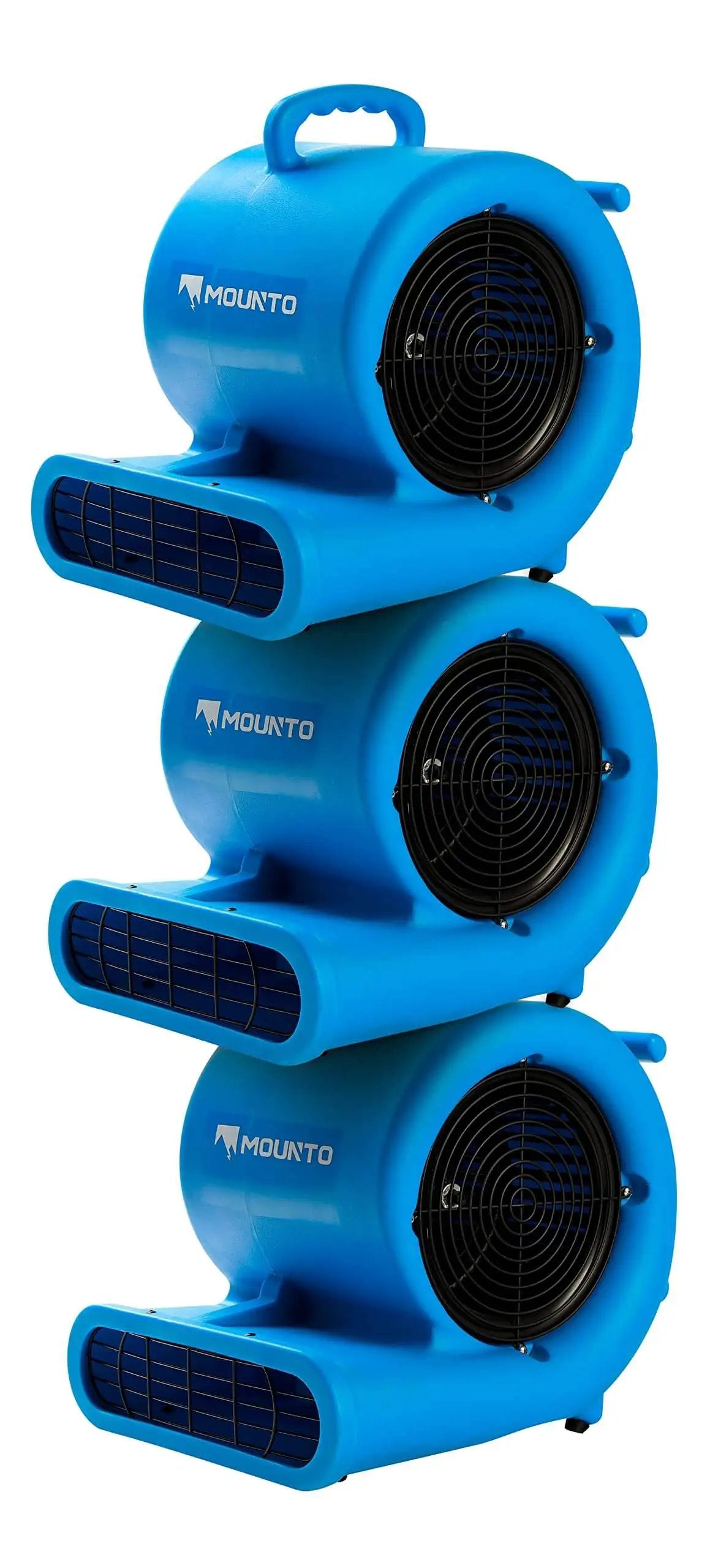 Stacked blue Powerful One Third HP Air Mover Blower With 2000 CFM For Floors And Carpets 3 Speed Dual GFCI Outlets