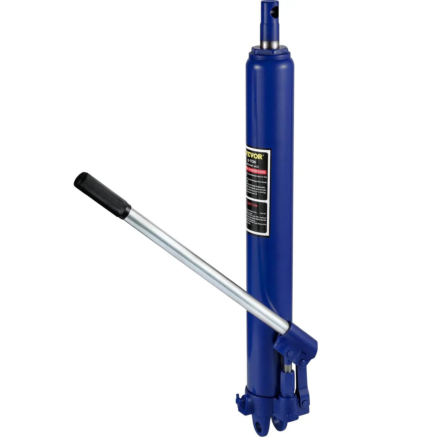 Blue Beefy 8 Ton Hydraulic Long Ram Jack With Single Piston Pump And Clevis Base for garage and shop cranes and engine lifts.