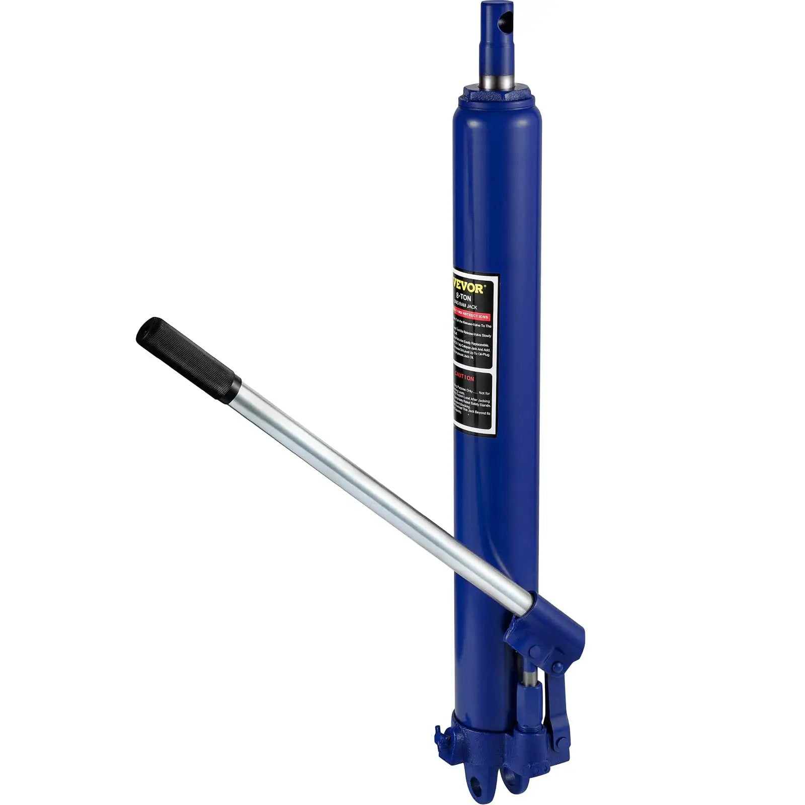 Blue Beefy 8 Ton Hydraulic Long Ram Jack With Single Piston Pump And Clevis Base for garage and shop cranes and engine lifts.