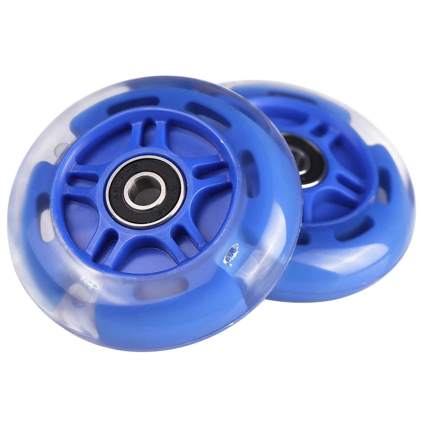 80mm Light Up Scooter Rear Wheels 2 Pack with Bearings Polyurethane LED Inline Skate Replacement Wheels Blue