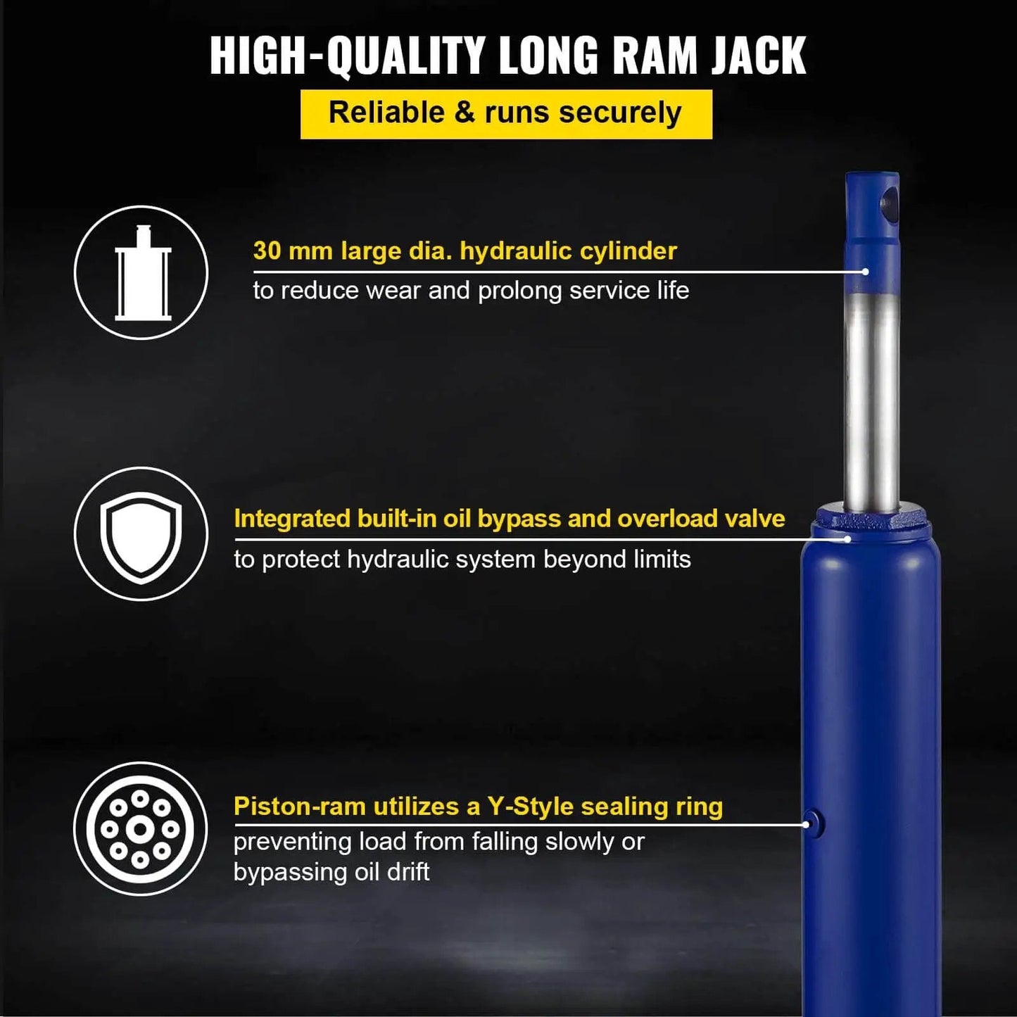 Beefy 8 Ton Hydraulic Long Ram Jack With Single Piston Pump And Clevis Base For Garage And Shop Cranes Engine Lifts Manual Cherry Picker With Handle 26 To 46 Inch Lift Range Blue in close-up view showing hydraulic cylinder details