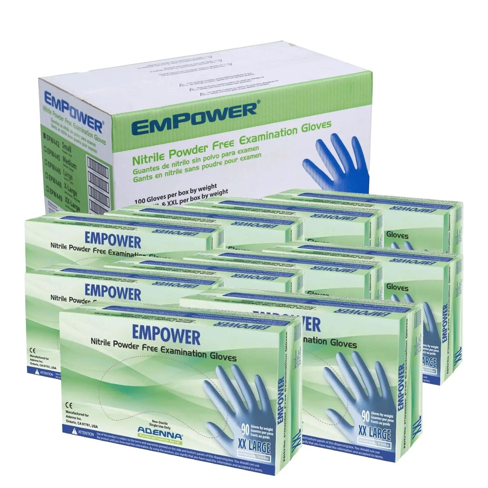 Heavy Duty 8 Mil Nitrile Exam Gloves With Textured Grip Blue 2X-Large Case Of 900 Powder Free Latex Free Medical Lab And Industrial Use Laboratory Ready Adenna Empower box set