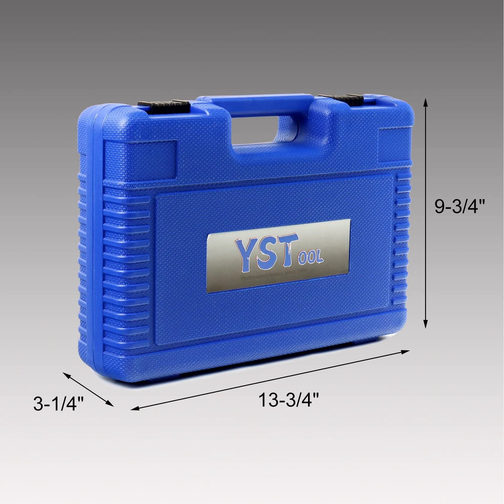 Pro Grade Cylinder Leak Down Tester Kit For Automotive Engines With Dual Gauge 3 In 1 Diagnostic Tool For Pressure Check And Leakage Rate Test Includes Extension Rod Rubber Hose And Metal Adapters Blue case with a textured surface and side measurements.
