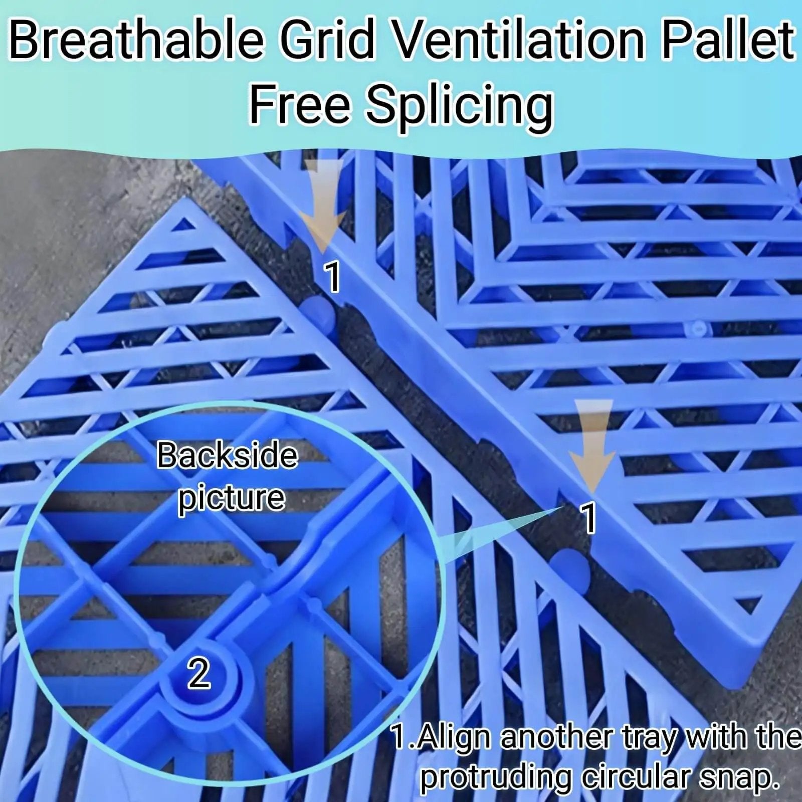 6-Piece Rhombic Plastic Pallet With Breathable Grid Ventilation For Interlocking Splice, close-up of blue grid design
