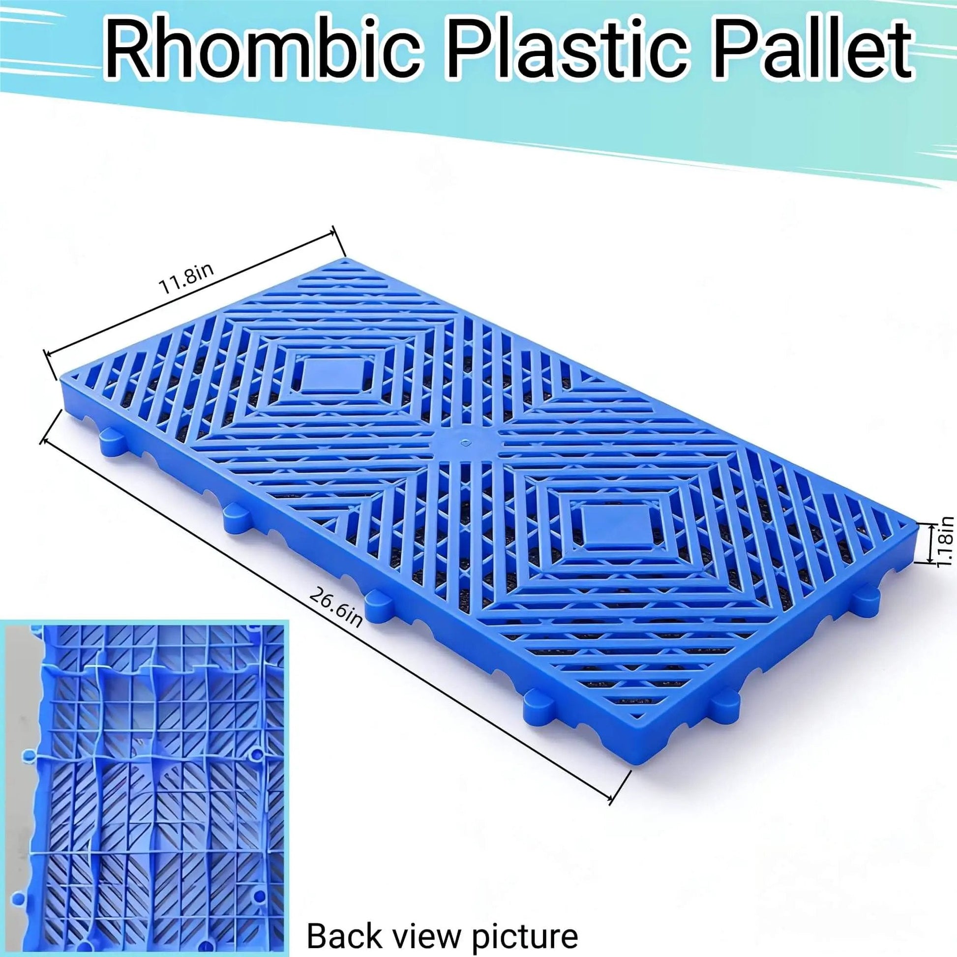 6-Piece Rhombic Plastic Pallet With Breathable Grid Ventilation For Interlocking Splice, 23.6 By 11.8 By 1.18 Inch Lightweight Floor Pallet