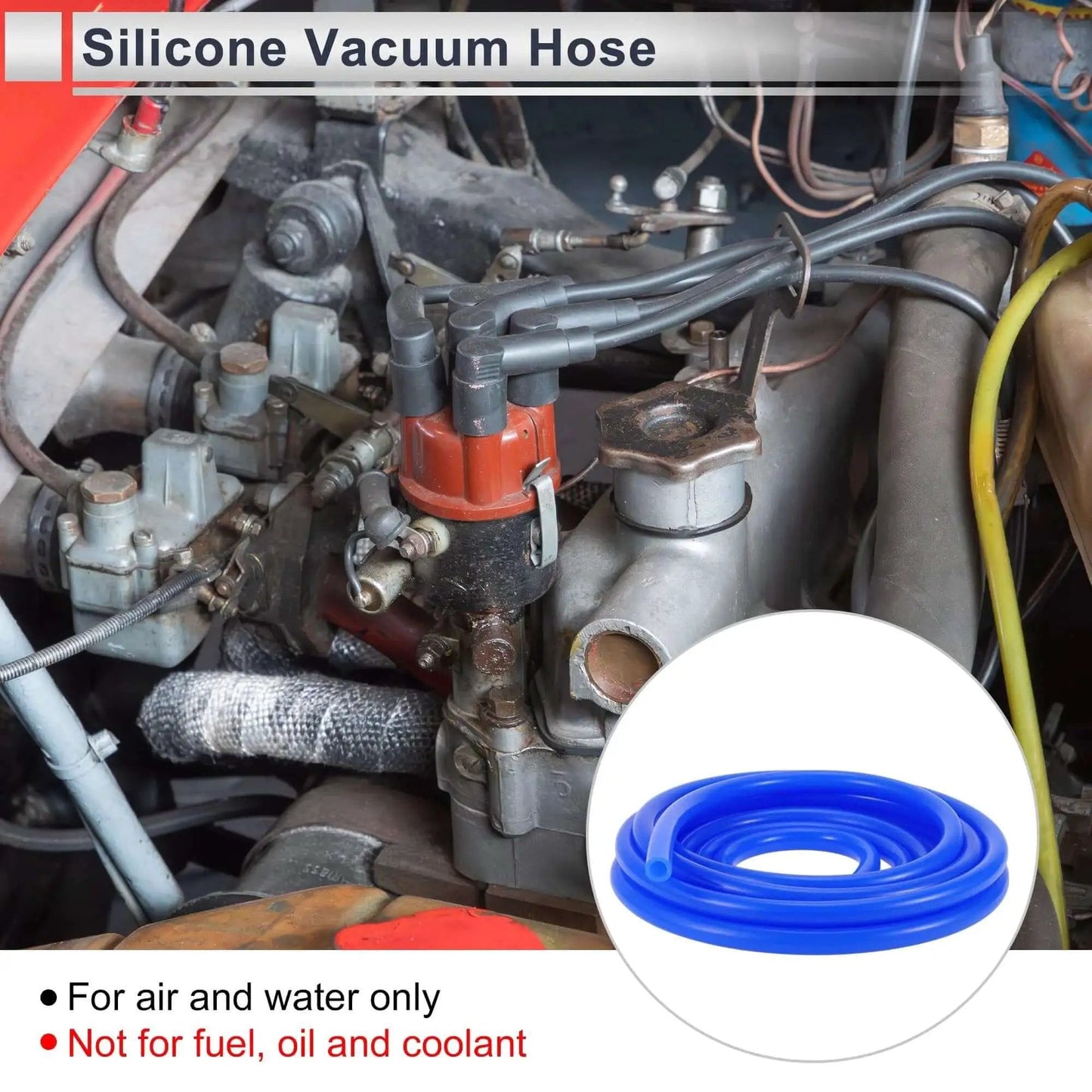 Silicone Vacuum Tubing Hose 12mm ID 18mm Outer Diameter 20 Ft Long High Temperature Automotive Vacuum Line Blue coiled near engine bay
