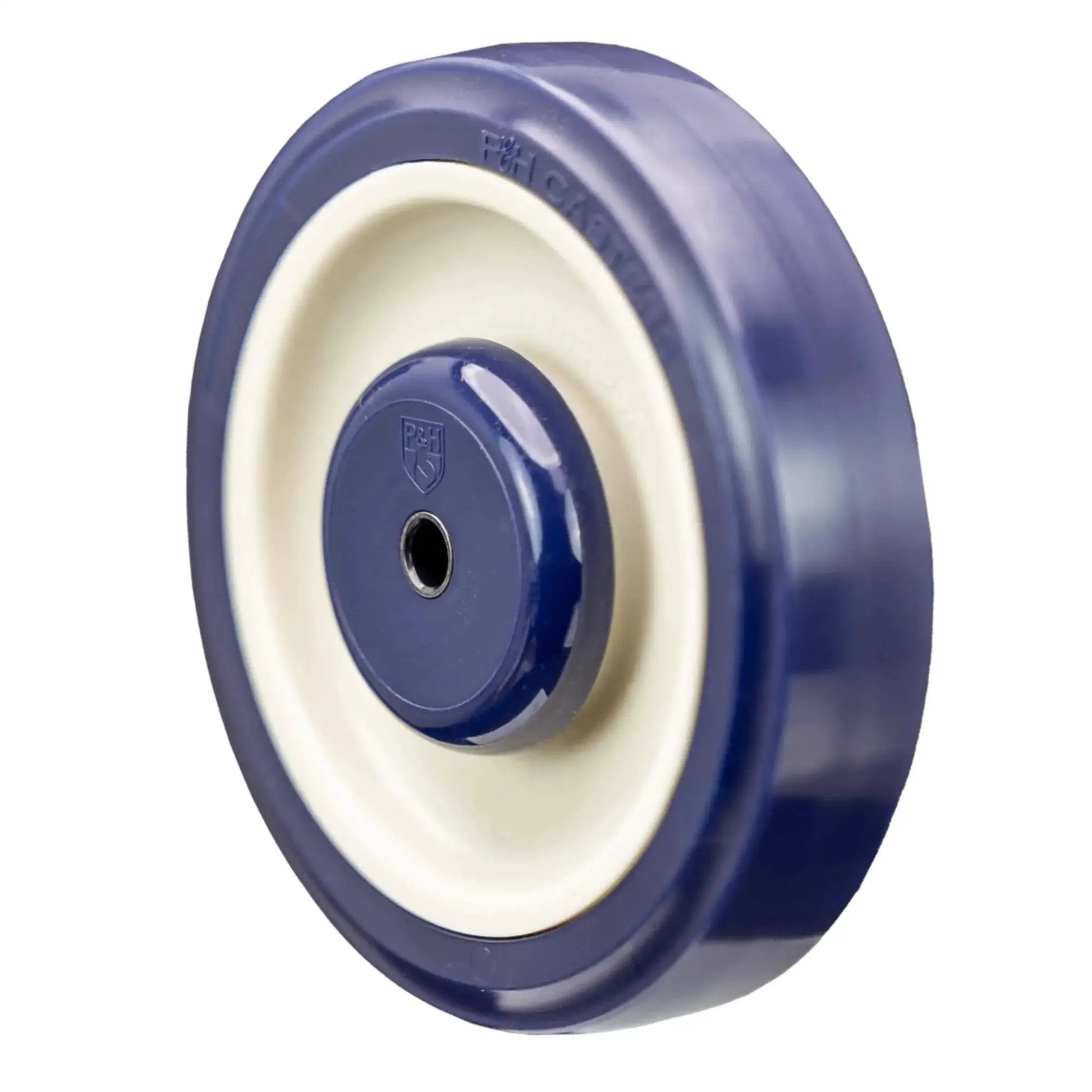 Universal Replacement Shopping Cart Wheel 5 Inch By 1.25 Inch Blue And Tan Crown TPU Tread With Dual 5 16th Precision Bearings