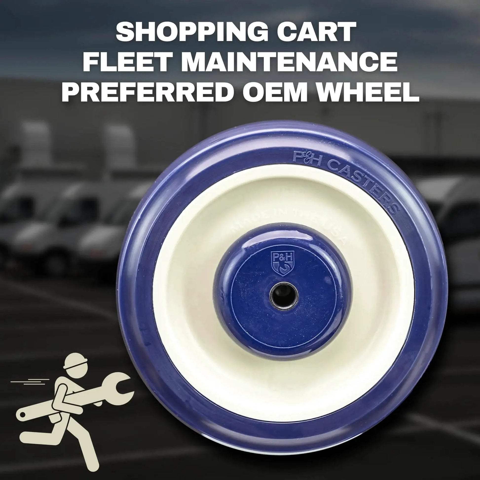 Universal Replacement Shopping Cart Wheel 5 Inch By 1.25 Inch Blue And Tan Crown TPU Tread With Dual 5 16th Precision Bearings