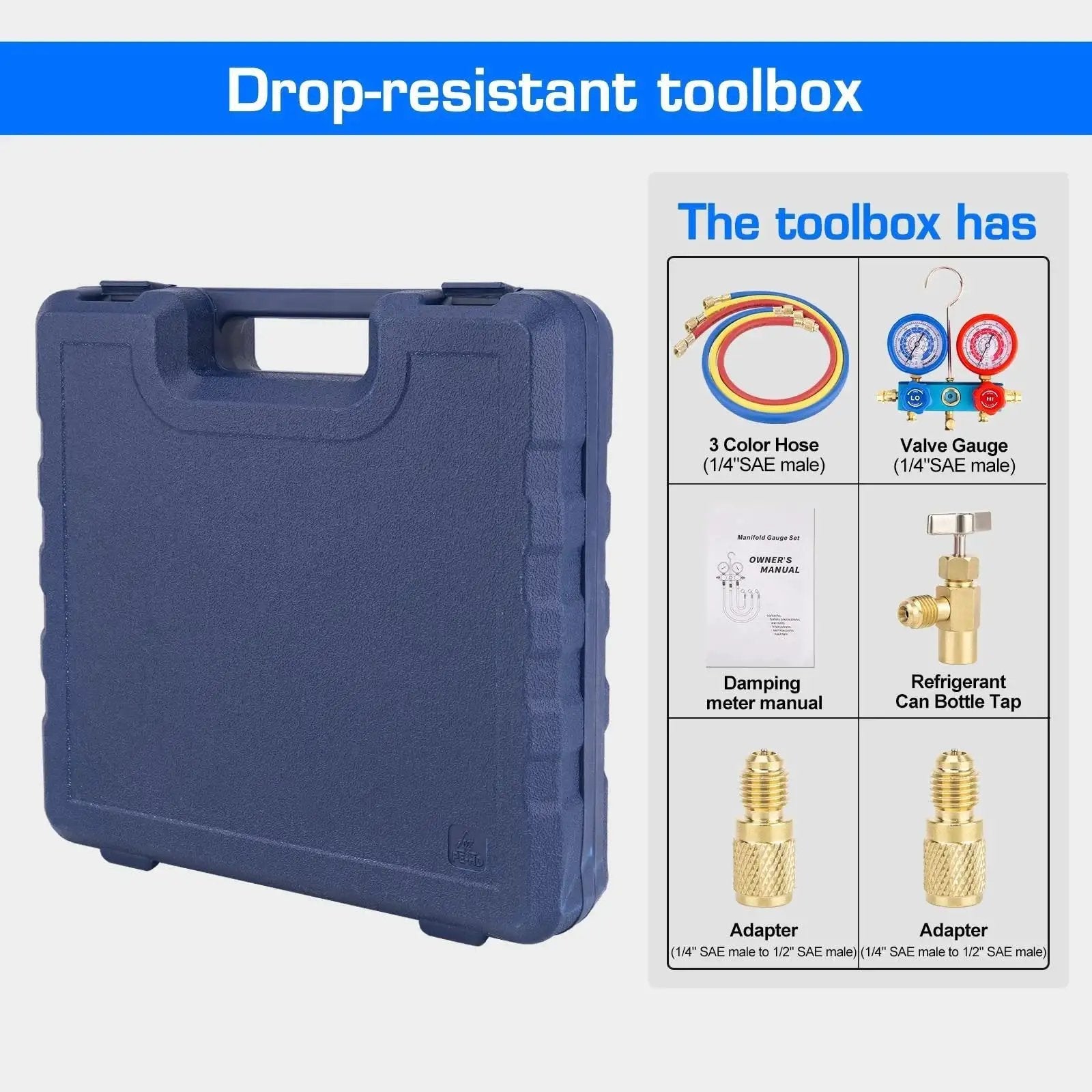 Heavy Duty HVAC Vacuum Pump And R134a Gauge Kit with drop-resistant toolbox and accessories by LOYPP