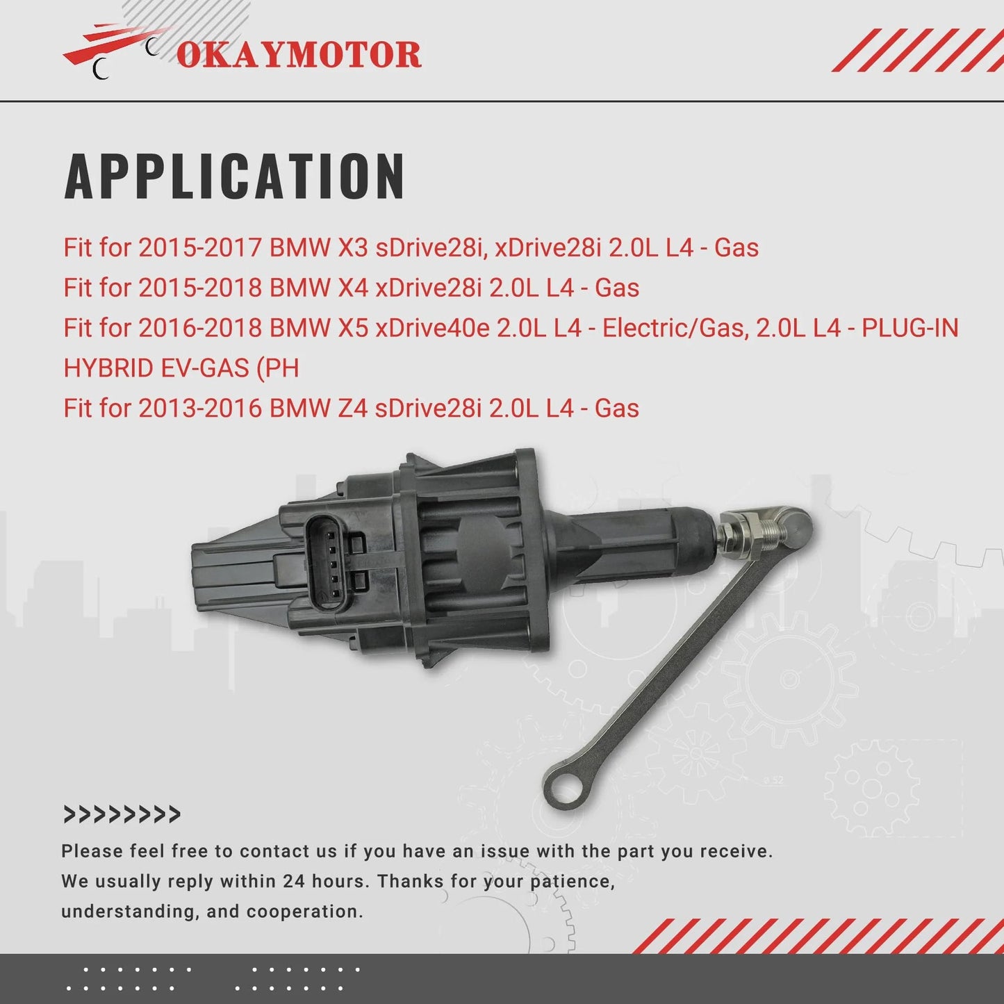 Turbocharger Wastegate Actuator for BMW 2 0L Turbo Engines Compatible With 2012 2018 228i 320i 328i 428i 528i M2 X1 X2 X3 X4 X5 Z4 Okay Motor OEM Replacement part with connectors.