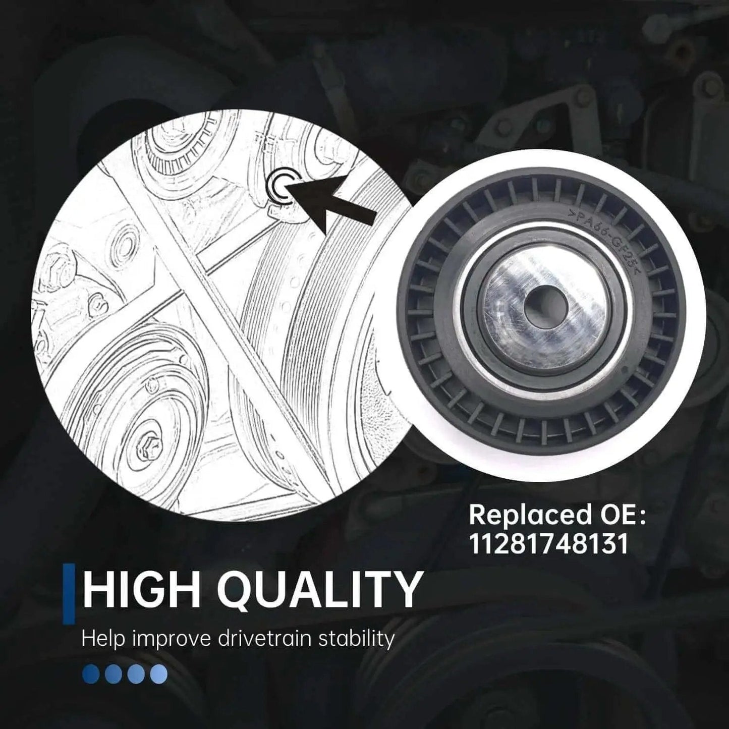Belt Tensioner Pulley Replacement for BMW 3 Series 1994-2008 M52 M54 M56 Engines Direct Fit OE 11281748131 close-up view