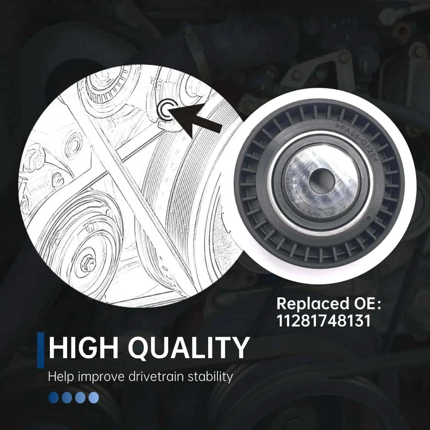 Belt Tensioner Pulley Replacement for BMW 3 Series 1994-2008 M52 M54 M56 Engines Direct Fit OE 11281748131 close-up view