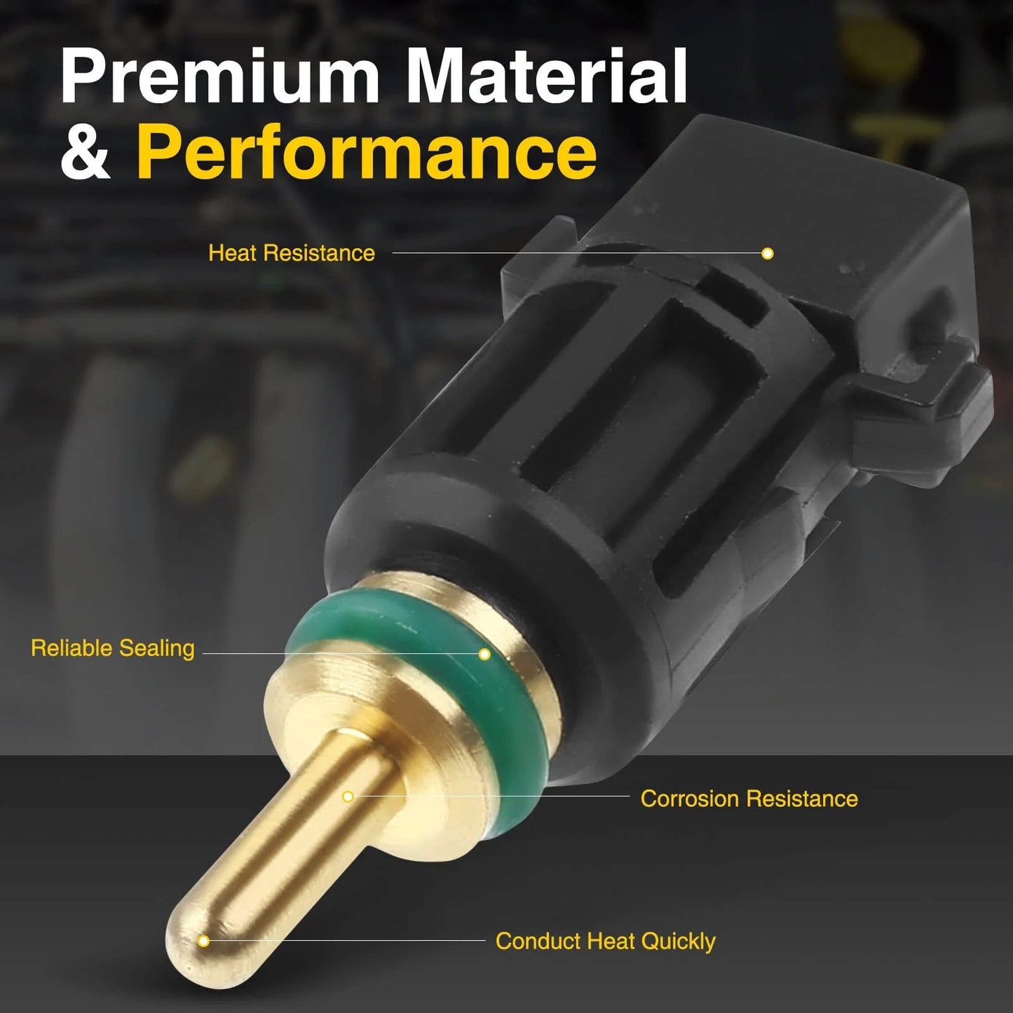 Engine Coolant Temperature Sensor For BMW Cars, By A-Premium, close-up showing heat-resistant material and connector details.