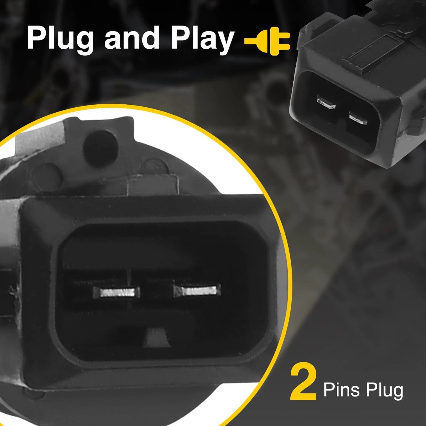 Close-up view of 2 pins plug of Engine Coolant Temperature Sensor For BMW Cars, By A-Premium, showing plug-n-play design.