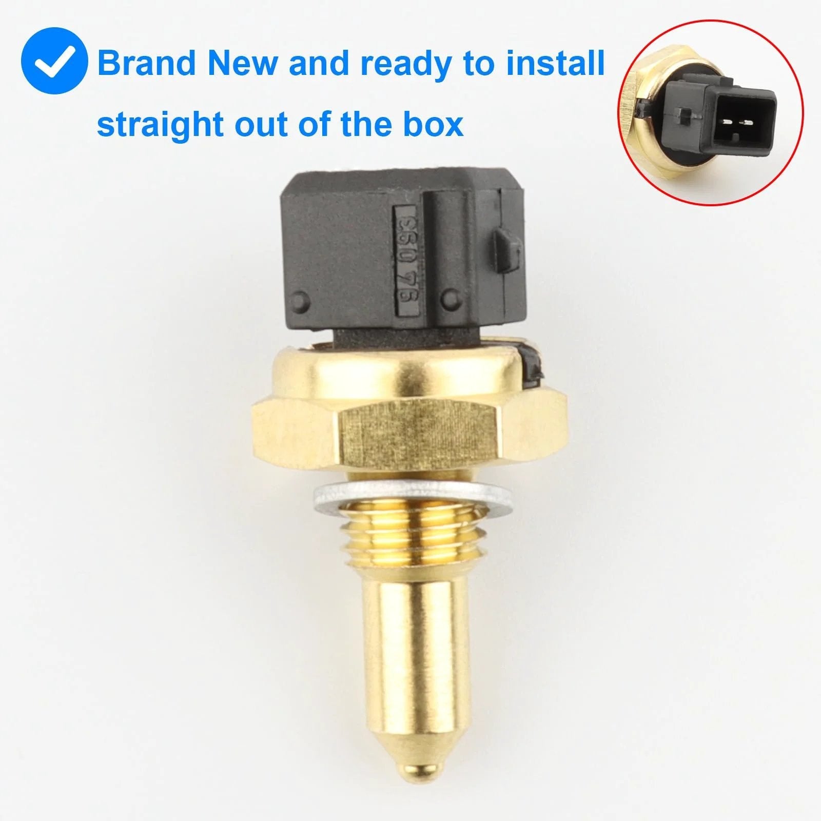 Replacement Engine Coolant Temperature Sensor ECT For BMW Vehicles TS10270 1580792 top view with black plug and brass body
