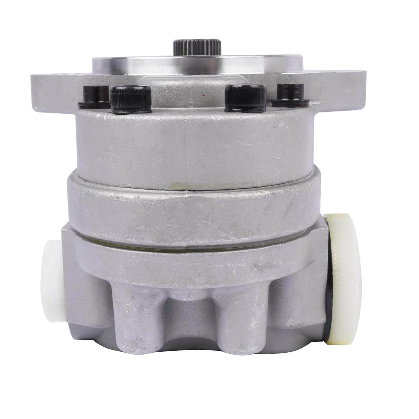 Front view of Getanye Hydraulic Gear Pump 7000311 Replacement for Bobcat S70 Skid Loader, displaying metal housing and fittings.